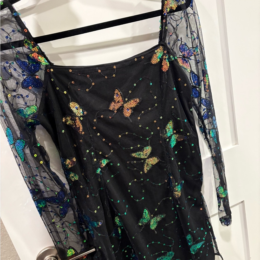 Black Dress with Colorful Butterfly Embroidery
